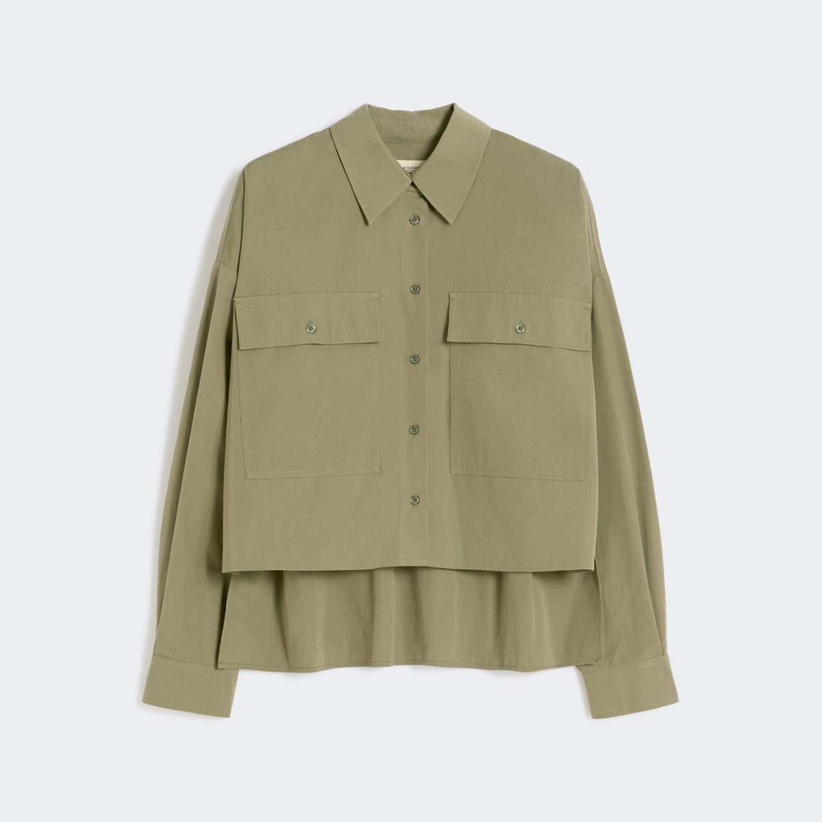 写真:[ブルーノ] ピュア コットン クロップド シャツ - Kaki