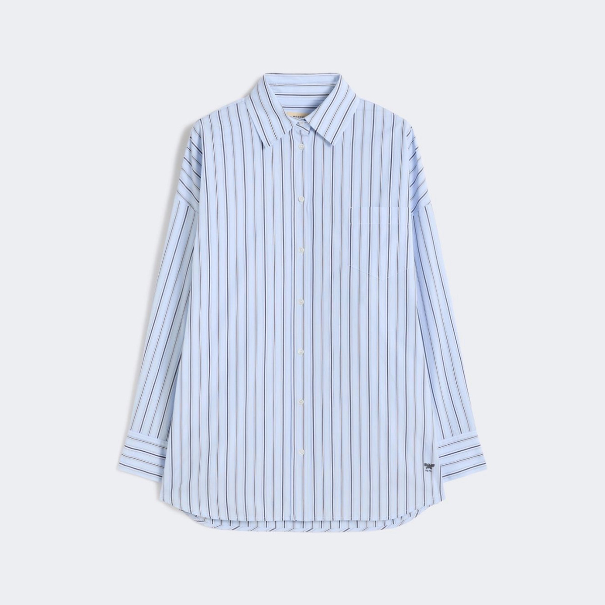 写真:[アムール] オーバーサイズ ストライプ コットン シャツ - Light blue