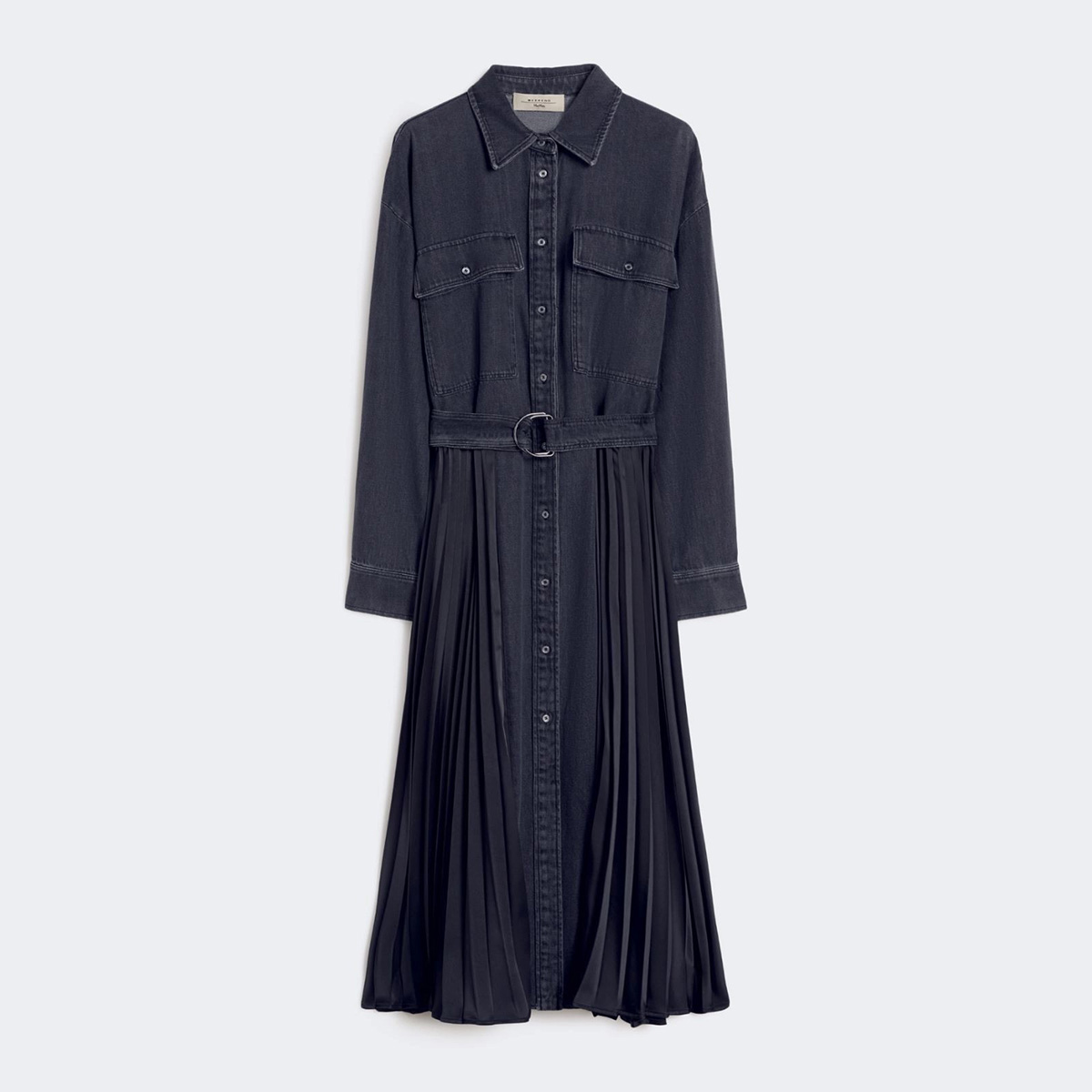 写真：[チトラート] デニム サテン シャツ ドレス - Black